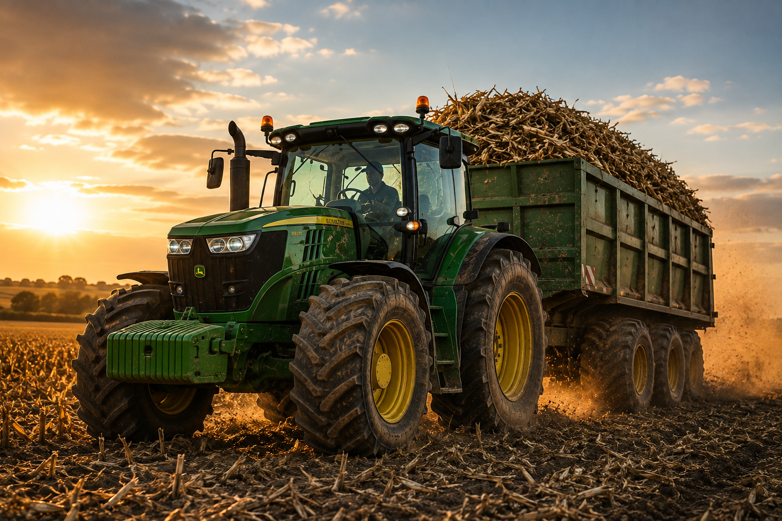 Heavy agricultural equipment during harvest