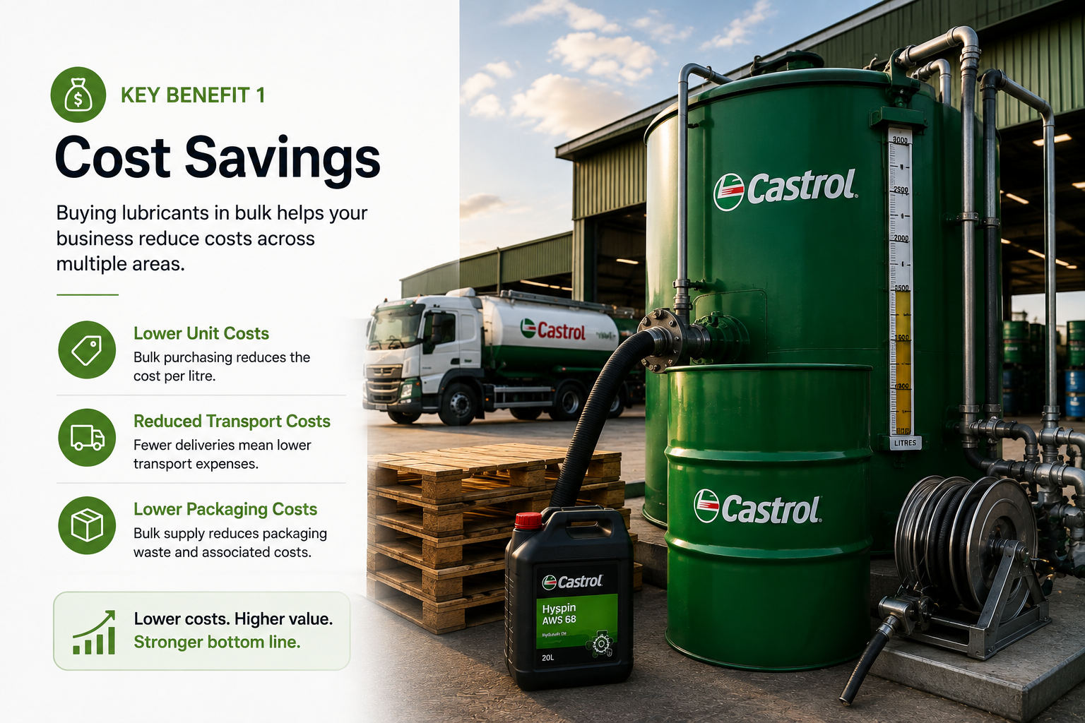 Bulk lubricant drums arranged for cost-efficient supply