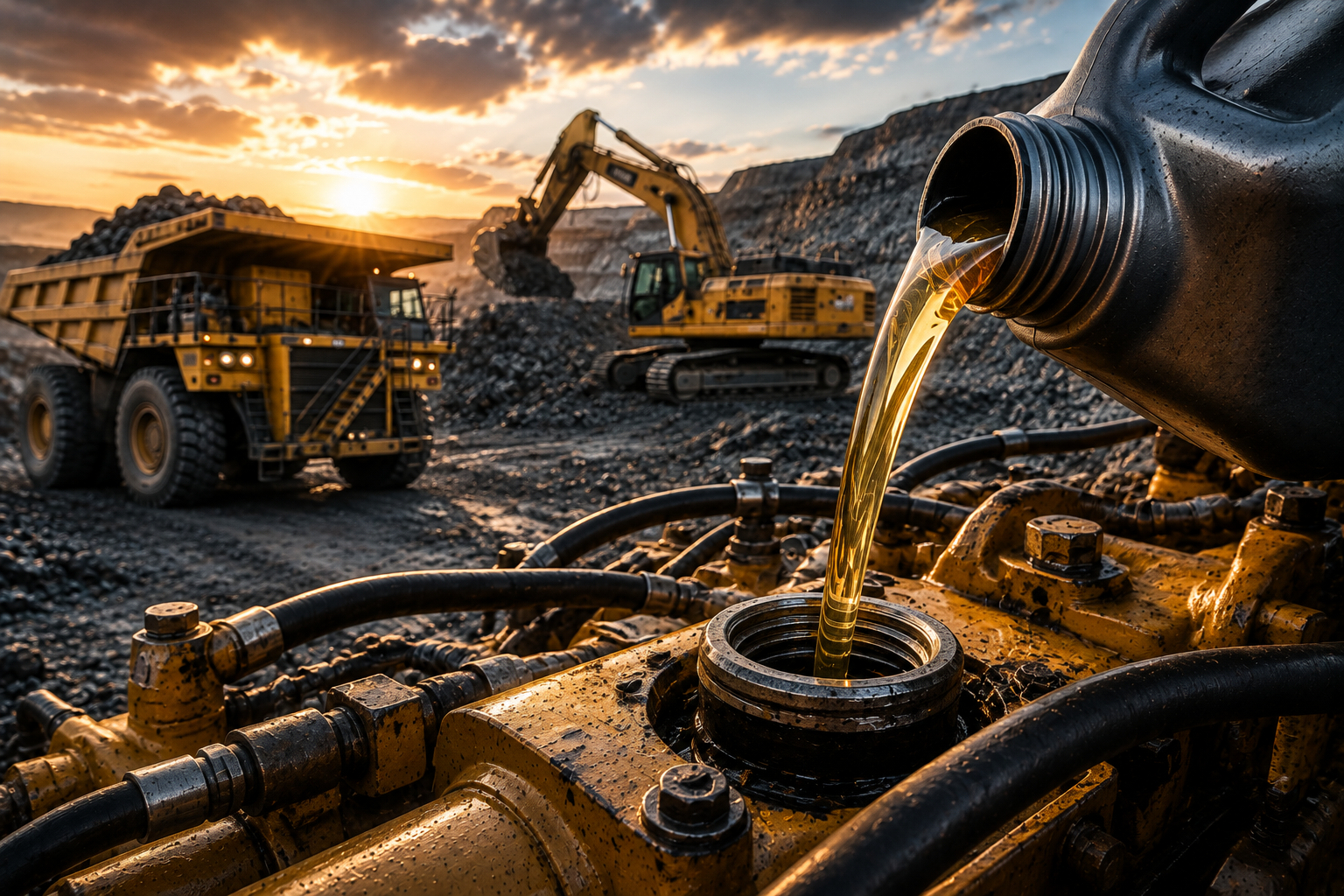 Heavy machinery receiving lubrication maintenance