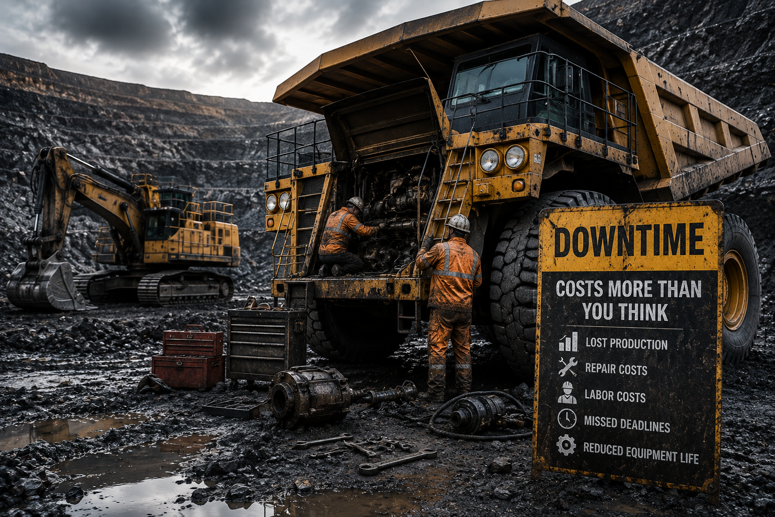 Mining equipment undergoing unplanned maintenance